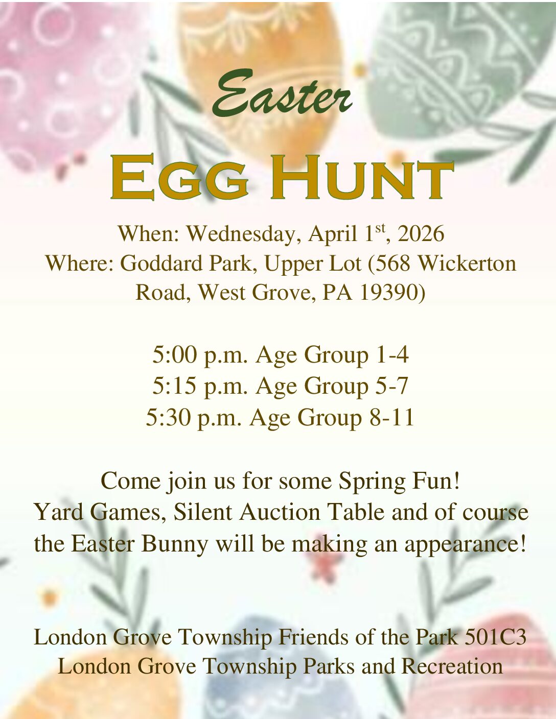 Community Easter Egg Hunt- April 1, 2026 at Goddard Park